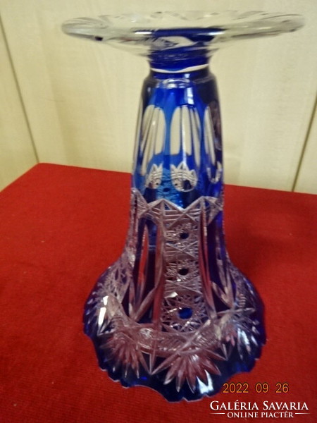 Kék festésű kristály üveg váza, magassága 21 cm. Vanneki! Jókai.