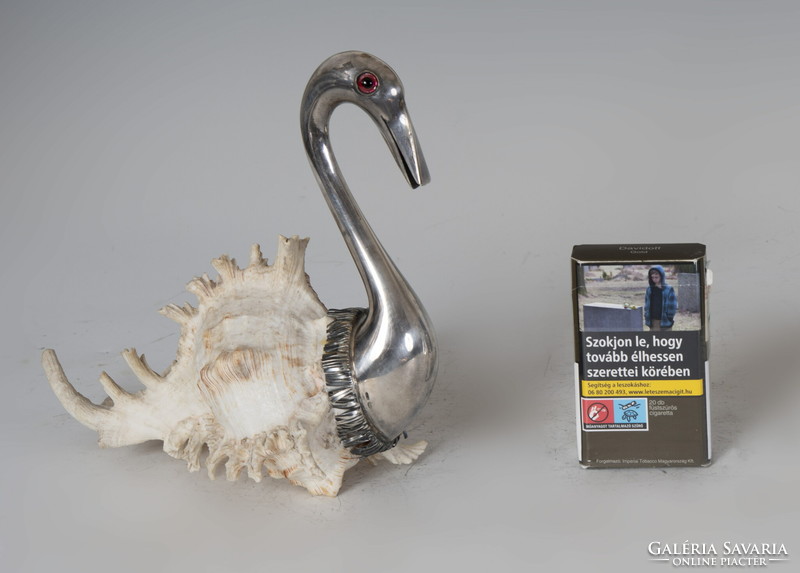 Silver swan figurine with shell body (e03)