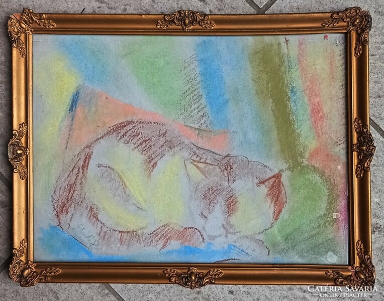 Unknown artist (szántó piroska?): Pastel pastel picture of a cat, in the style of János Vaszary?