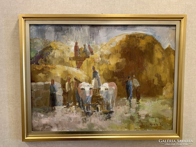 János Rozs (1901-1987) threshing c. His painting is for sale