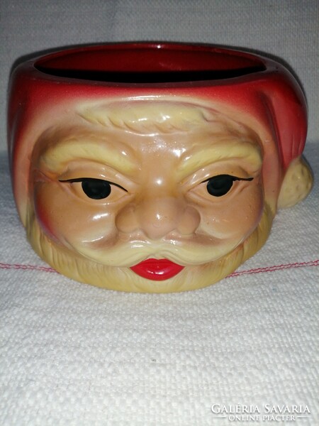 Santa Claus-shaped, Christmas-themed red, ceramic candy, bonbon holder, offering or flower pot.