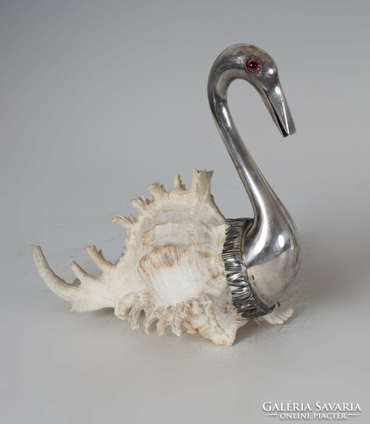 Silver swan figurine with shell body (e03)