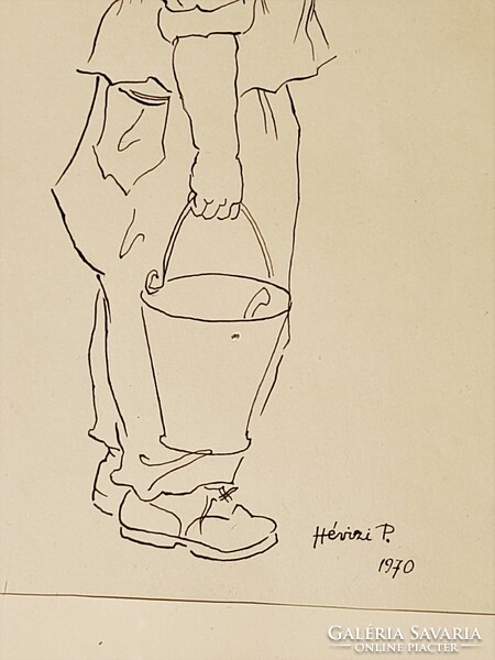 Piroska Hévizi (1915-1994): brilliant ink drawing 1970.