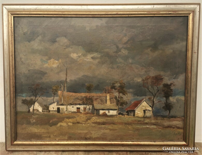 Holba Tivadar (1906 - 1995) before the rain (Mártély landscape) c. Oil painting with original warranty