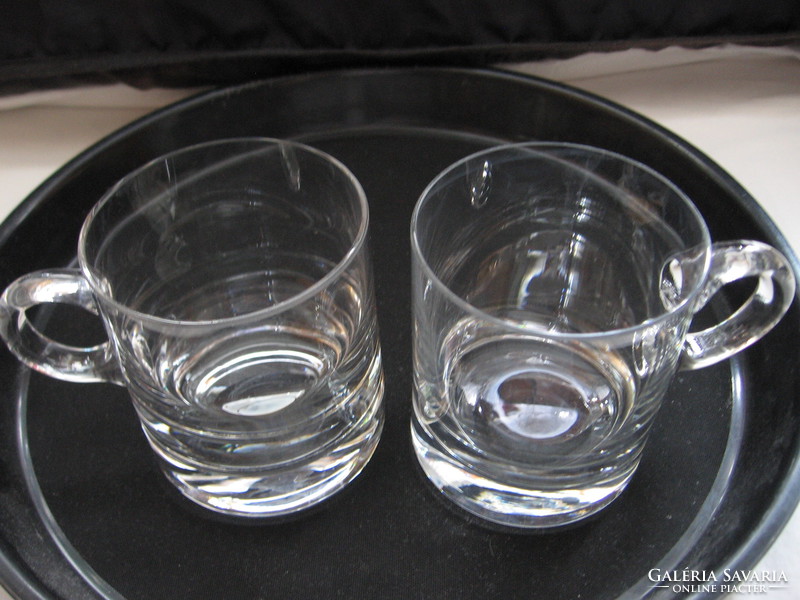 Pair of crystal jugs and glasses of whiskey with ears