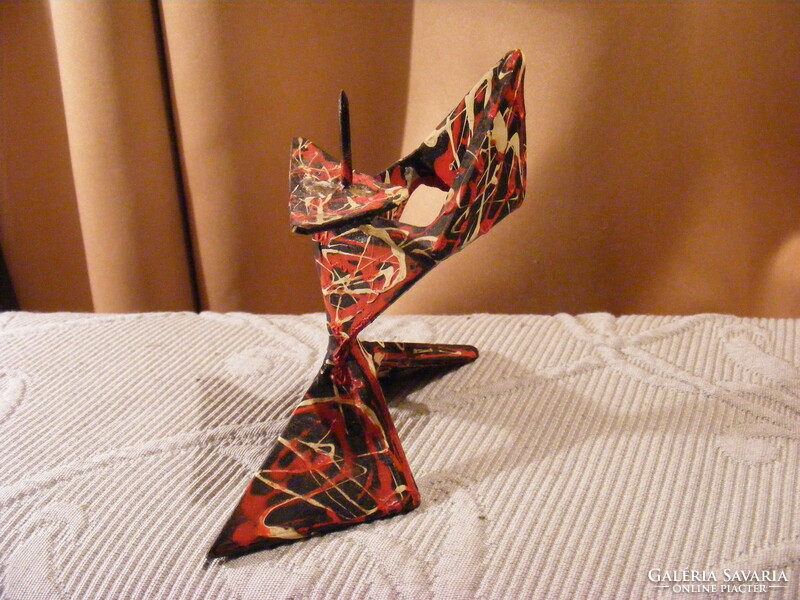 Painted iron candle holder in the shape of an abstract fish or bird