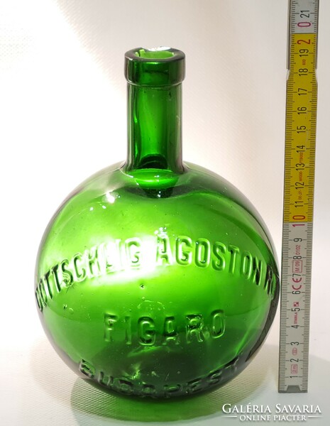 "Gottschlig Ágoston R.T. Figaro Budapest" világoszöld nagy likőrösüveg (2369)