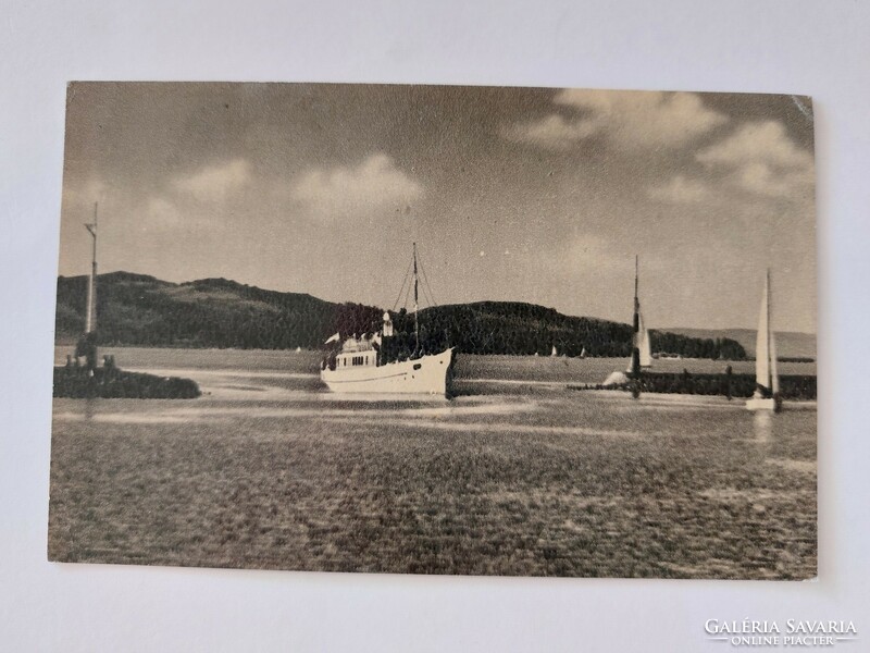 Old postcard 1966 photo postcard Balatonföldvár pier boats