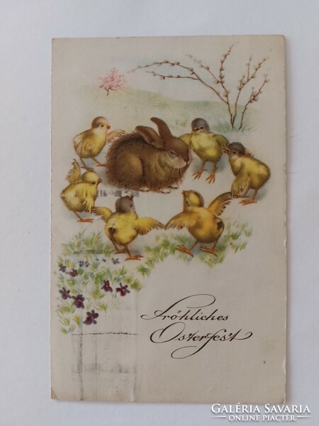 Old Easter postcard postcard bunny chicks violet