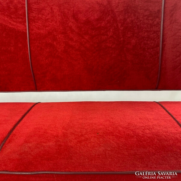 Red velvet tubular chrome bar stools - 4 pcs -