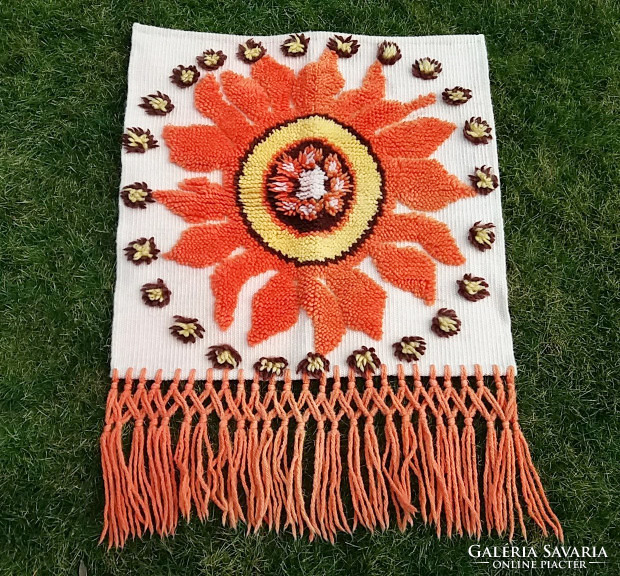 Retro old tapestry 105 cm macramé wall protector fringed tapestry mid century