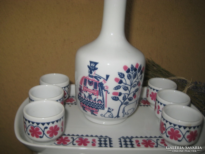 Alföldi porcelain factory, retro brandy set, on a tray