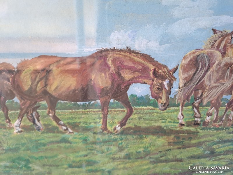 Equestrian painting glazed 60x46 cm