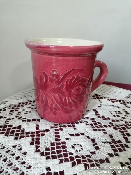 Large sour cream mug, ceramic with folk motifs
