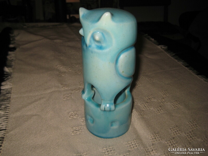 Zsolnay blue, art deco, pipe owl, 18 cm