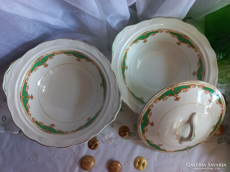 W. H. Grindlay cream petal janique green pattern, English cream bowl, 2 pcs