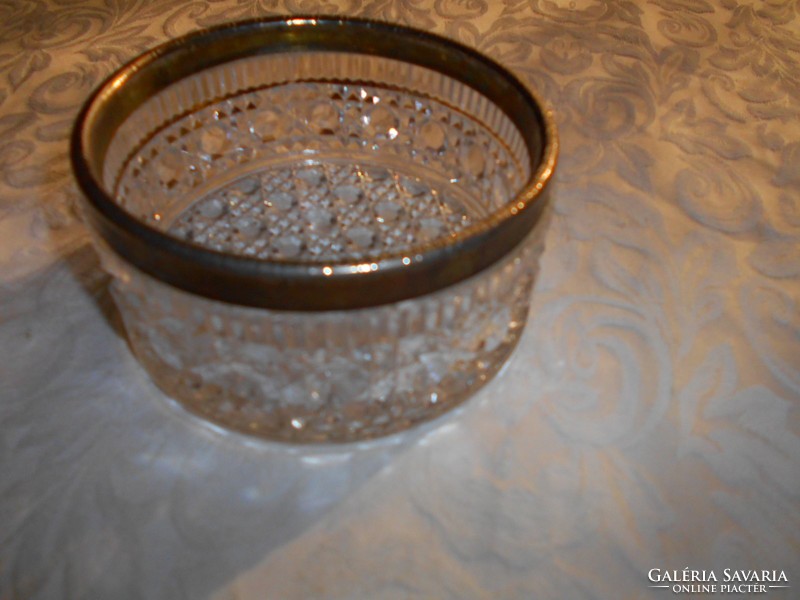 Glass serving bowl with metal border