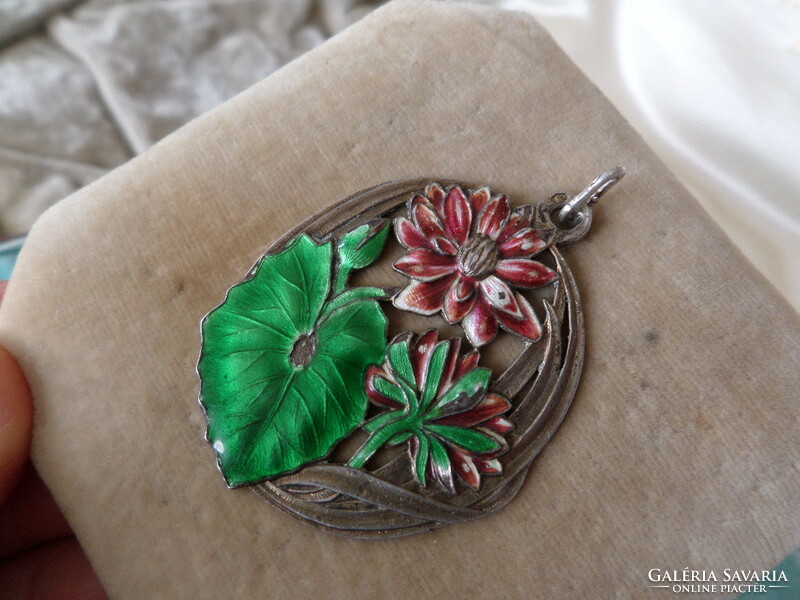 Antique silver enamel floral pendant