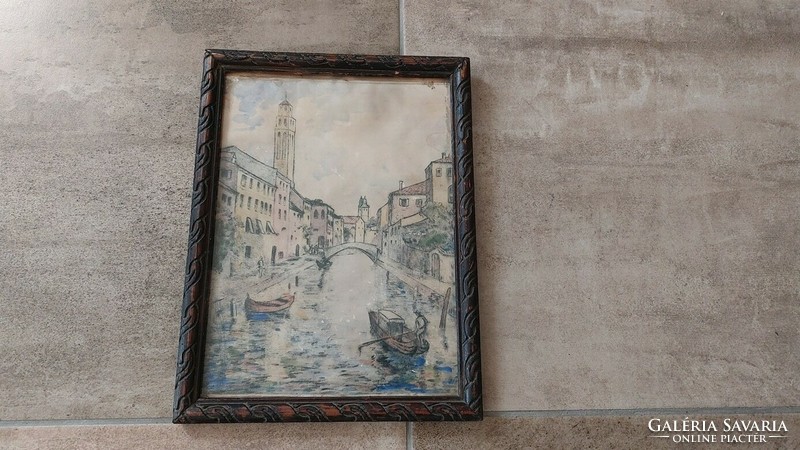 (K) Velencei gondolás festmény 25x34 cm kerettel