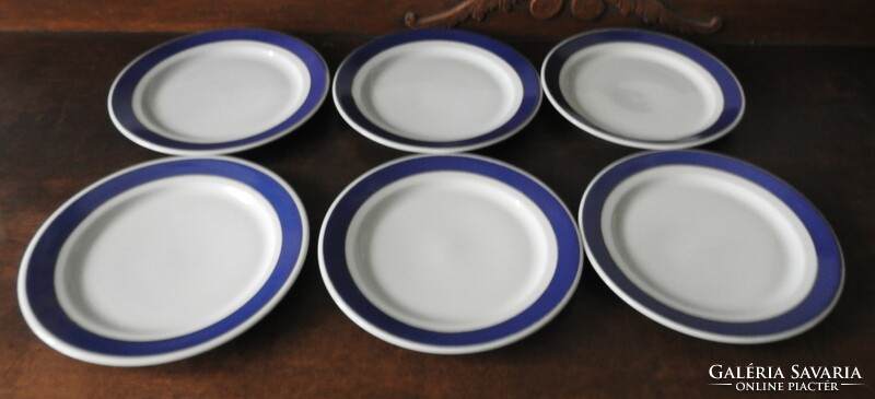 Retro ritka kék - arany szegélyes alföldi tányér készlet - süteményes tányérkészlet