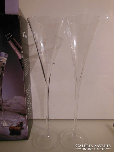 Glass - crystal - new - 2 pcs - 30 x 8 cm - champagne - in box - handmade