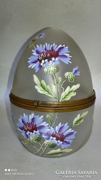 Antique enamel painted glass egg box