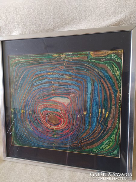 Hundertwasser - nyomat eredeti, üvegezett keretében, 58 x 58 cm
