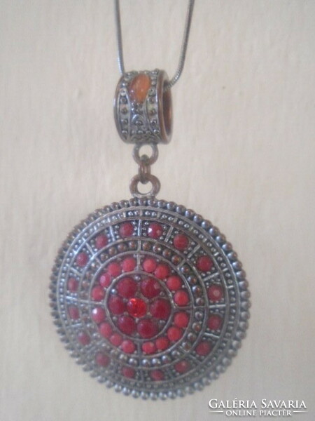 Scandinavian craftsman pendant with chain in Inca style synthetic ruby and age-encrusted pendant 4.5 cm