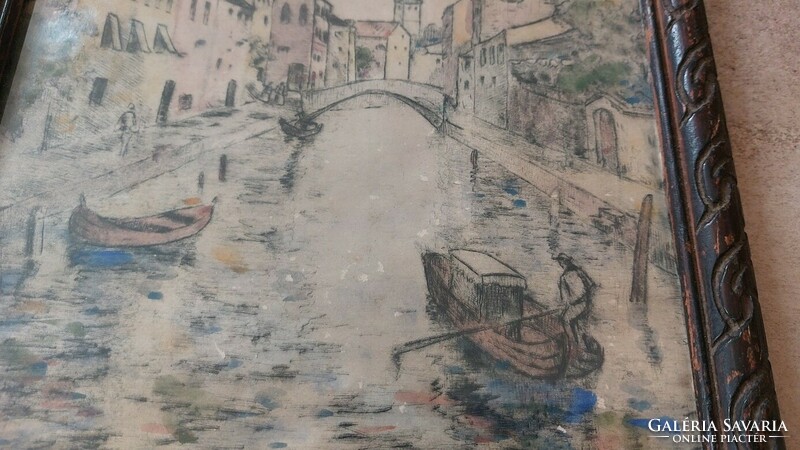 (K) Venetian gondola painting with frame 25x34 cm
