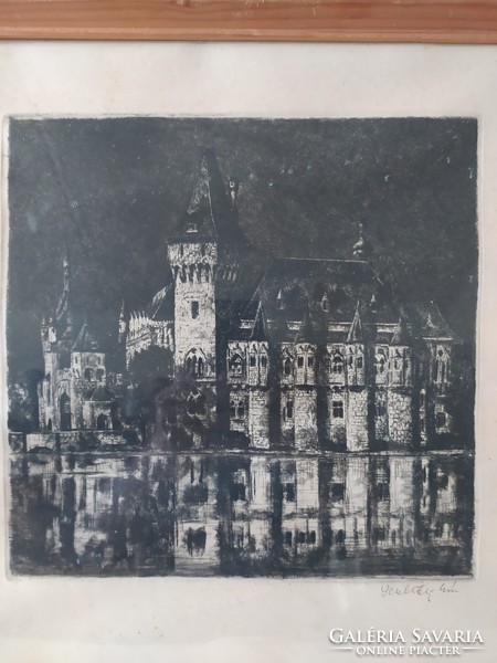 Éva Scultéty: Vajdahunyad Castle in its original frame, flawless 41 x 39 cm