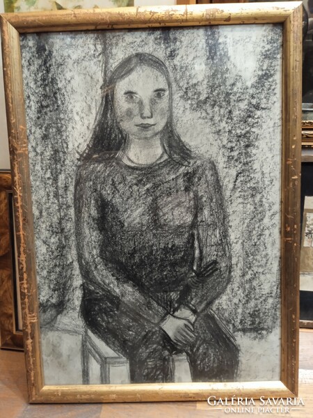 XX. Century Hungarian artist, charcoal, papyron painting, size 40 x 30 cm.