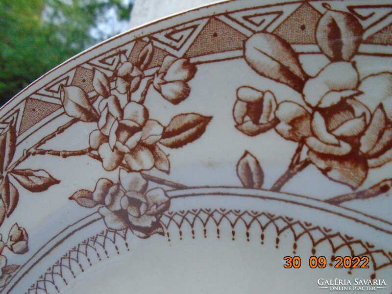 1900 Rn 69165 Virágos pillangós Keleti ihletésű mintával KEELING&Co majolika kerek nagy tál