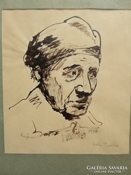 Széky's pink ink drawing, from 1956, my mother, 16 x 16 cm.