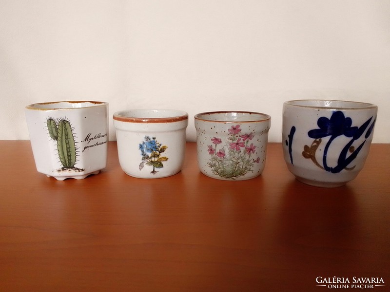 Four flower-patterned glazed ceramic flowerpots, caspo, flawless, for cactus, succulent