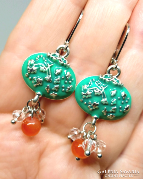 Tibetan earrings, filled silver, turquoise enamelled