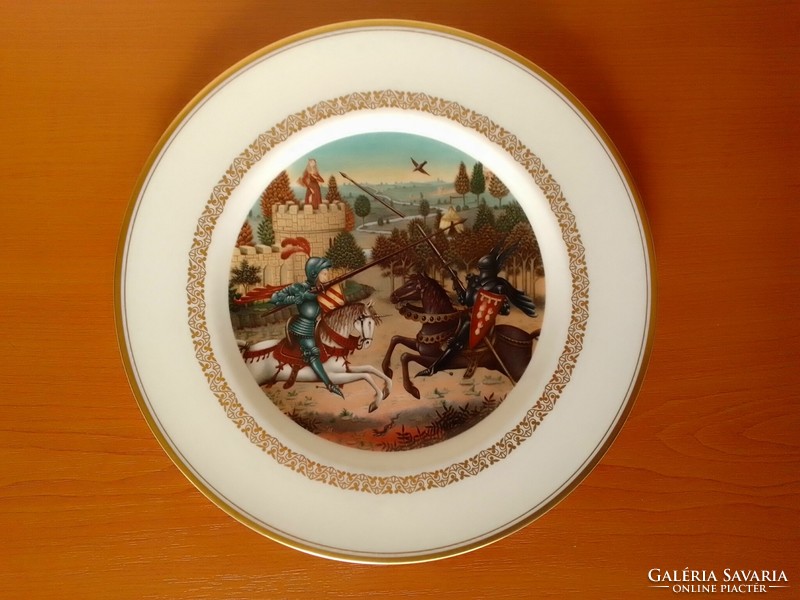 Collector's specialty, 4-piece English marked glazed porcelain decorative plate, King Arthur's British proverb