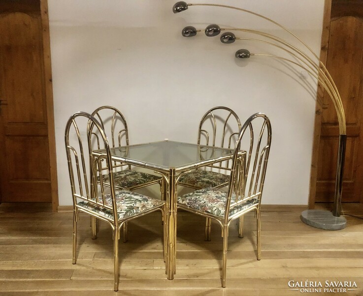 Faux bamboo vintage fémvázas asztal - 4 szék - szett
