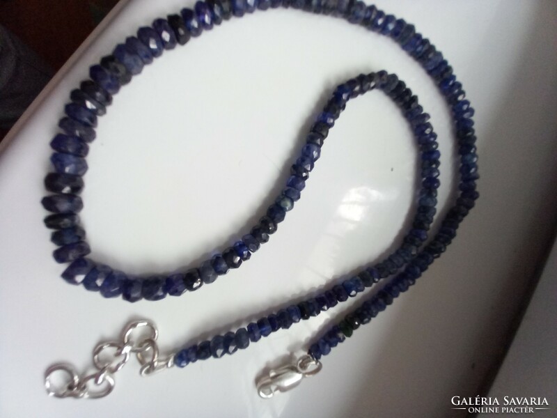 Genuine polished Burmese sapphire 925 sterling silver necklace