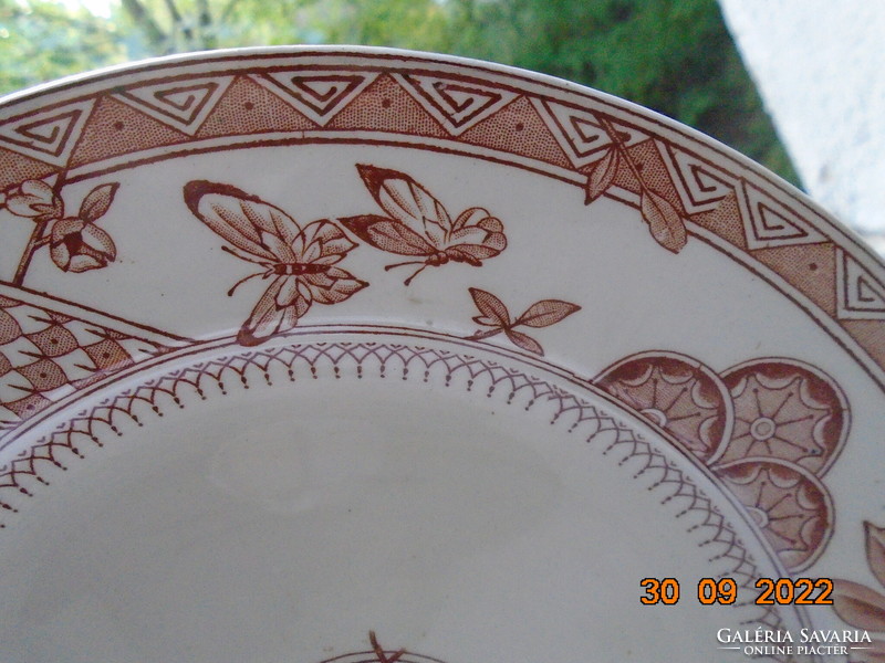 1900 Rn 69165 Virágos pillangós Keleti ihletésű mintával KEELING&Co majolika tál