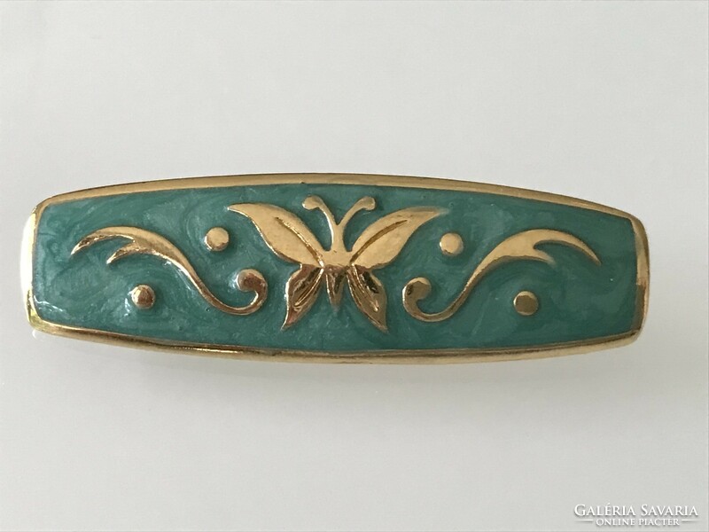Enamel-decorated, fire-gilded brooch with a butterfly pattern, marked