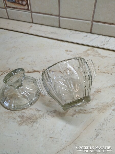 Glass bonbonier with 2 ears for sale! Art deco sugar bowl for sale!