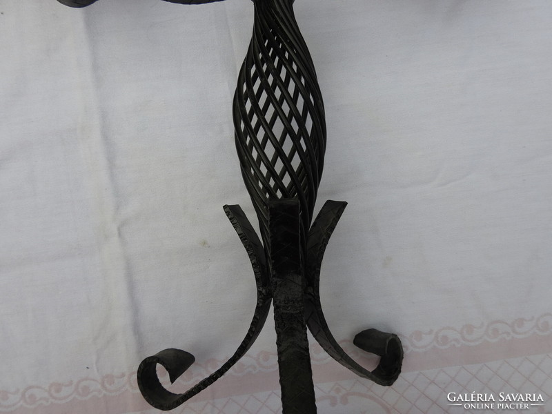 Antique wrought iron two-prong candle holder