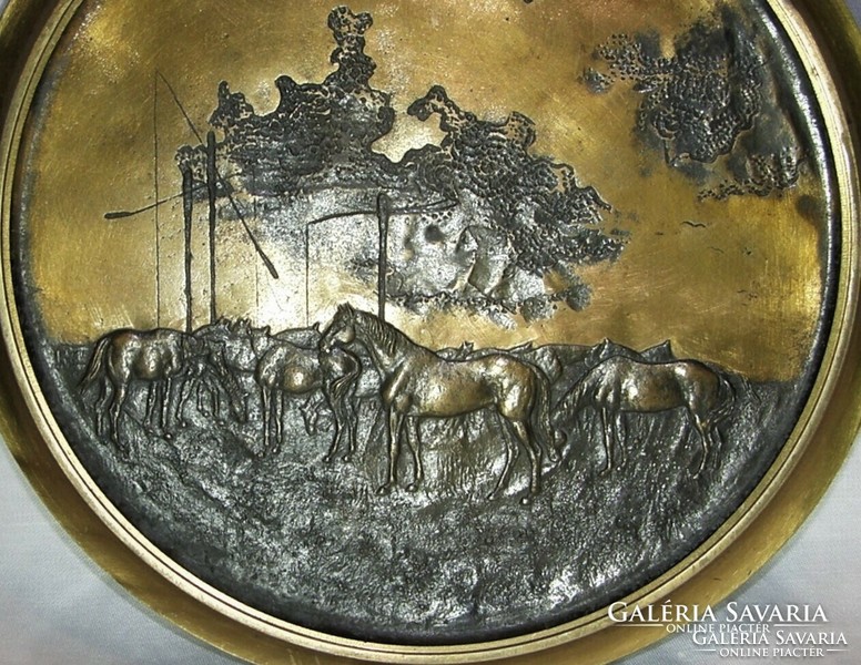 Gyulavári Pál - Ménes a gémeskútnál - bronz relief - Dombormű falidísz