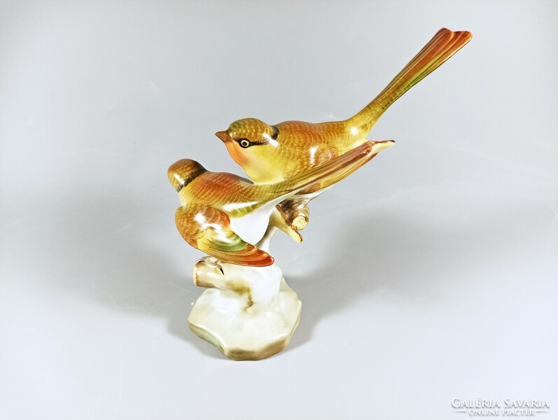Pair of brown songbirds from Herend, hand-painted porcelain figure, perfect! (B060)