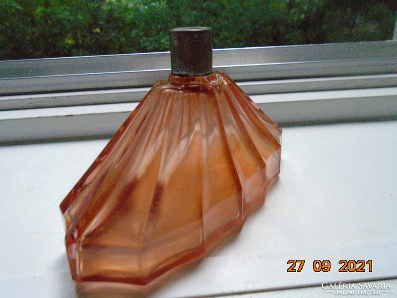 Antik fazettált borostyán art-deco parfümös üveg,valamikor ezüstözött fém szerelékkel
