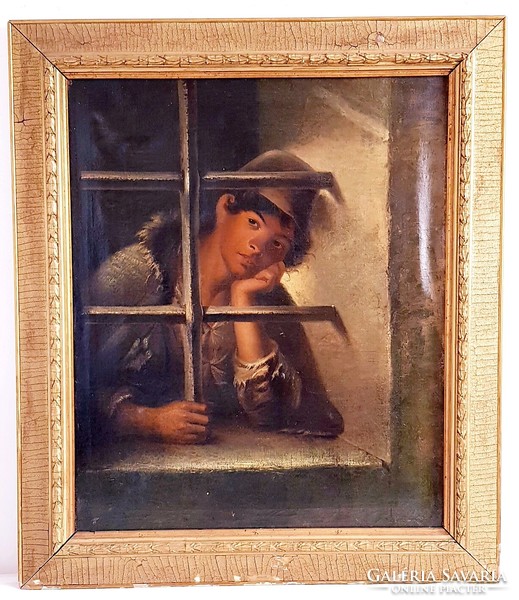 Antique oil painting in captivity - work of an unknown artist