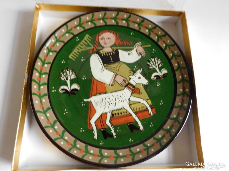 Swiss handcrafted ceramic vintage decorative plate with rural life image - in original box