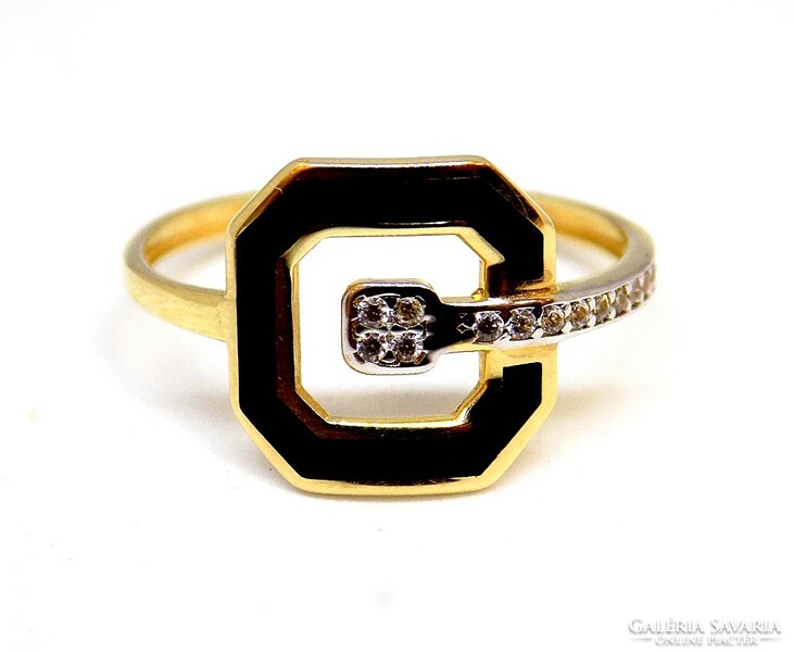 Fekete-fehér köves arany gyűrű (ZAL-Au109393)