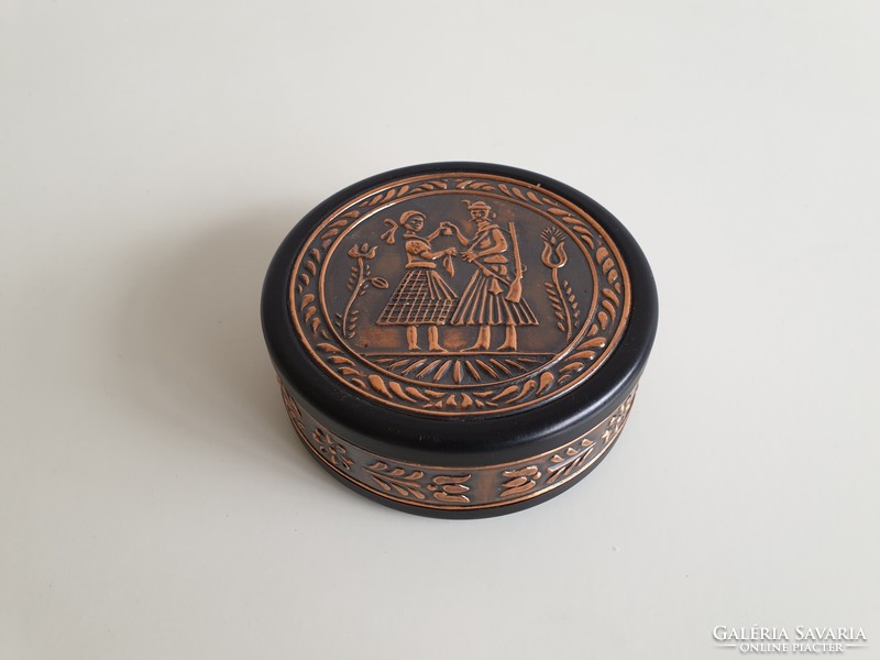 Retro Hungarian souvenir metal box industrial art medieval folk motif jewelry box gift box
