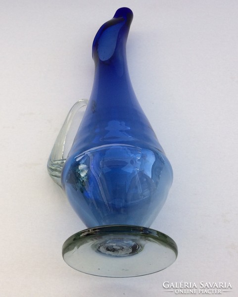 Old blue 41 cm glass base large carafe pouring